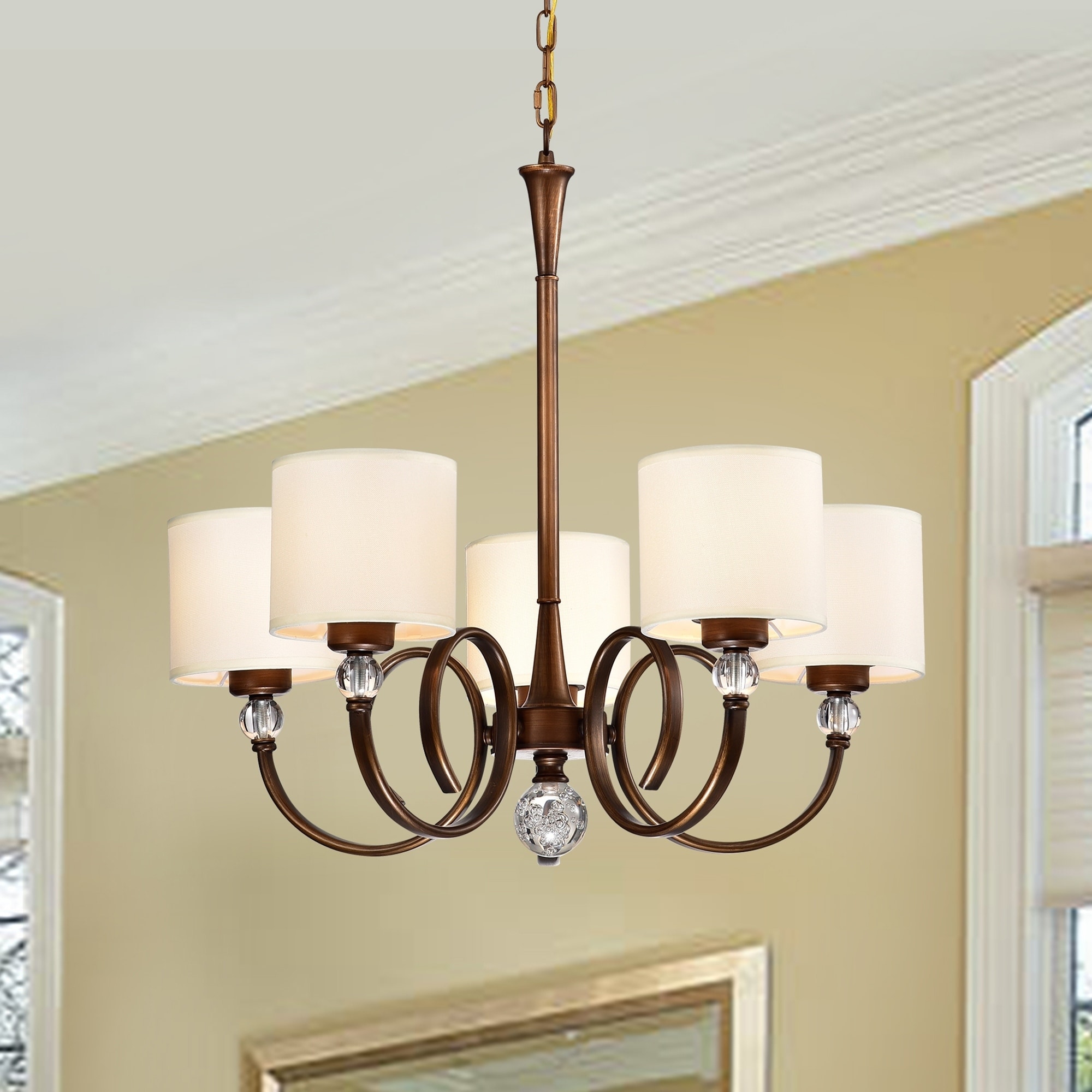 Zario Copper Painted 5-Light Chandelier with Shaded Lamps - Chandeliers For Bedrooms by Overstock.com