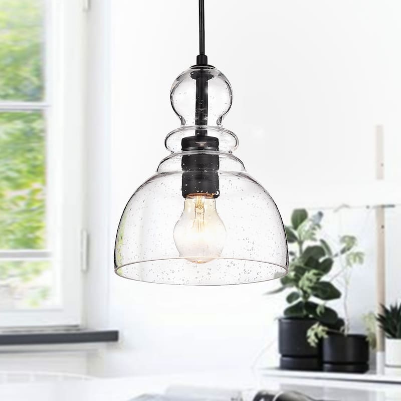 Nefelt Matte Black 1 Light Decanter Seeded Glass Pendant On Sale