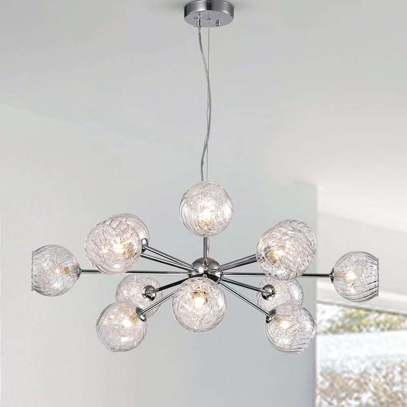 Ginherd Chrome 12-Light Satellite Chandelier with Clear Twisted Rib Glass Shades