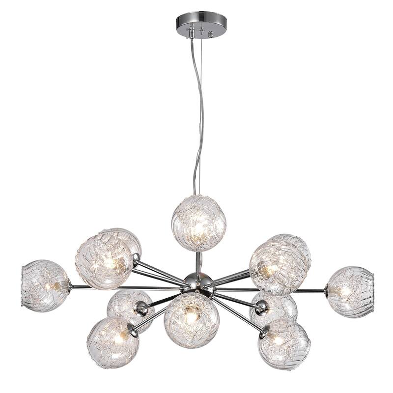 Ginherd Chrome 12-Light Satellite Chandelier with Clear Twisted Rib Glass Shades