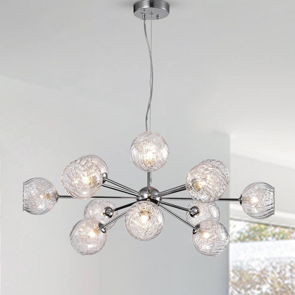 Ginherd Chrome 12-Light Satellite Chandelier with Clear Twisted Rib Glass Shades