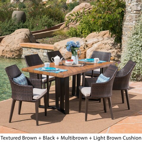 Eliza Outdoor 7 Piece Wicker Dining Set with Textured Dining Table by Christopher Knight Home