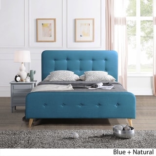 Christopher Knight Home Priya Mid Century Velvet Queen Platform Bed Frame by  (Tufted - blue + natural)