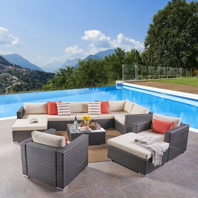 Santa Rosa Outdoor 8 Seater Wicker Sectional Sofa Set by Christopher Knight Home