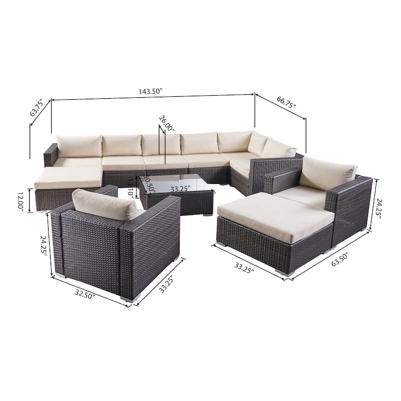 Santa Rosa Outdoor 8 Seater Wicker Sectional Sofa Set by Christopher Knight Home