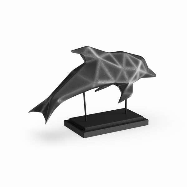 Carbon Loft Lippershey Coastal Iron and Resin Faceted Dolphin Sculpture