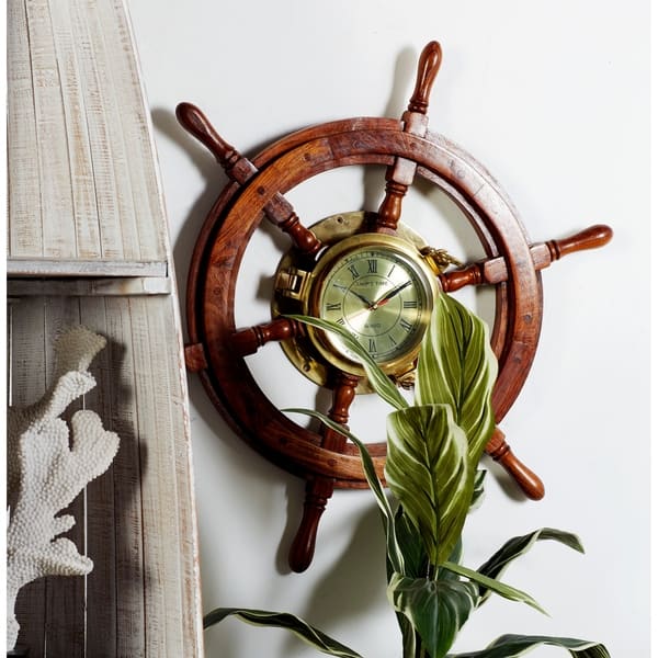 Copper Grove Sharbot Wood/ Brass Ship Wheel Clock - Bed Bath & Beyond -  21147762