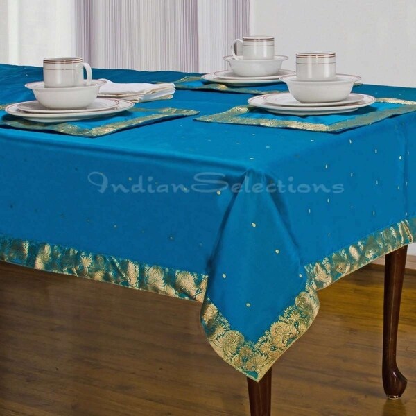 Turquoise - Handmade Sari Tablecloth (India)