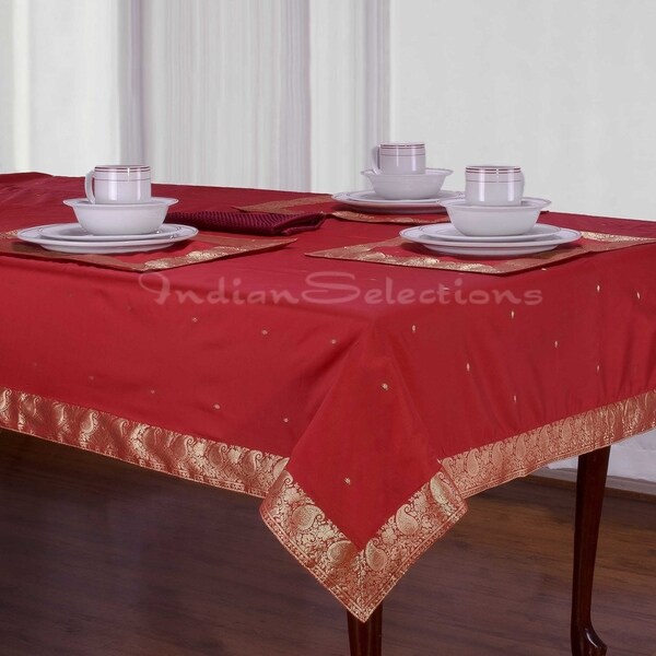 Fire Brick - Handmade Sari Tablecloth (India)