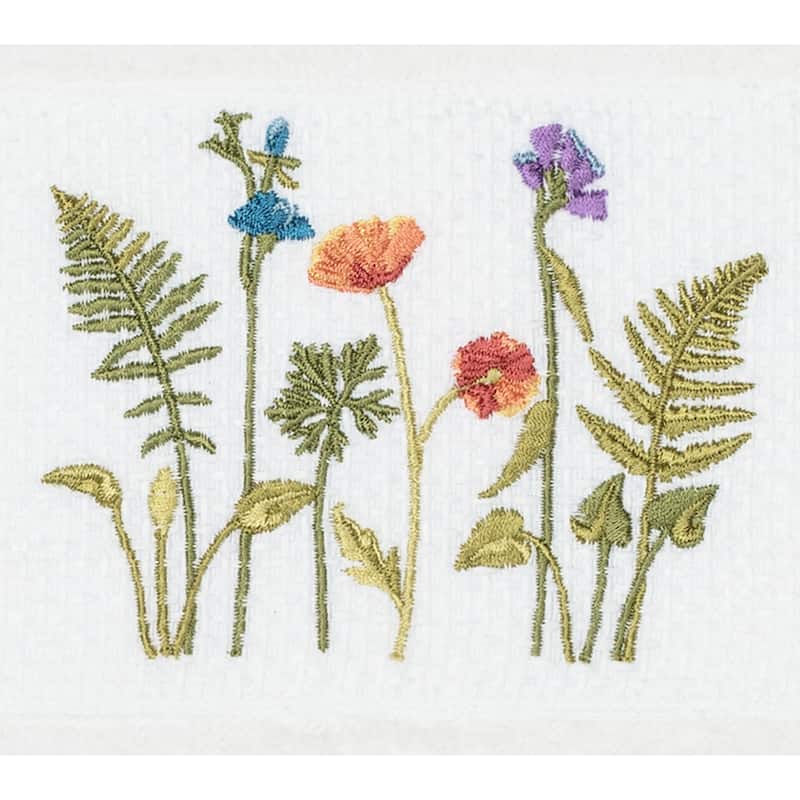 Authentic Hotel and Spa White Turkish Cotton Wildflowers Embroidered Hand Towel