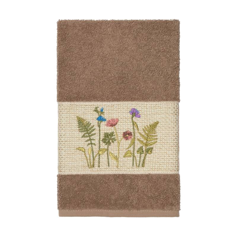 Authentic Hotel and Spa Brown Turkish Cotton Wildflowers Embroidered Hand Towel