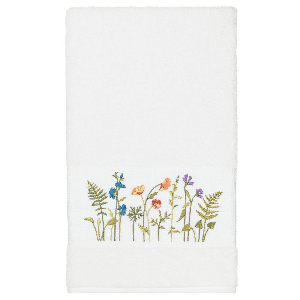 Authentic Hotel and Spa White Turkish Cotton Wildflowers Embroidered Bath Towel