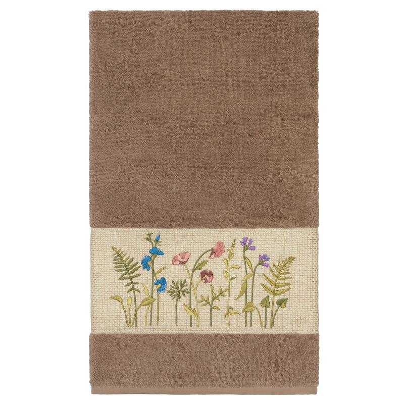 Authentic Hotel and Spa Brown Turkish Cotton Wildflowers Embroidered Bath Towel