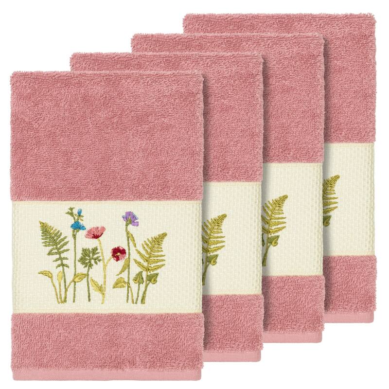 Authentic Hotel and Spa Rose Turkish Cotton Wildflowers Embroidered Hand Towels (Set of 4)