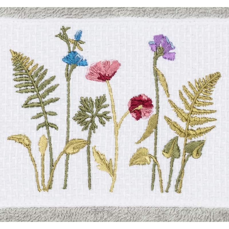 Authentic Hotel and Spa Grey Turkish Cotton Wildflowers Embroidered Hand Towels (Set of 4)
