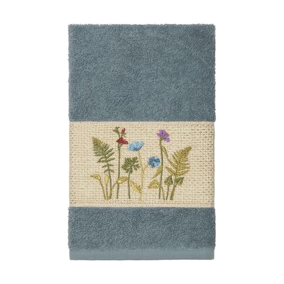 Authentic Hotel and Spa Teal Blue Turkish Cotton Wildflowers Embroidered Hand Towel