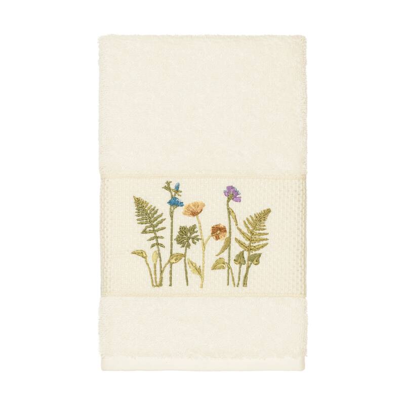 Authentic Hotel and Spa Cream Turkish Cotton Wildflowers Embroidered Hand Towel