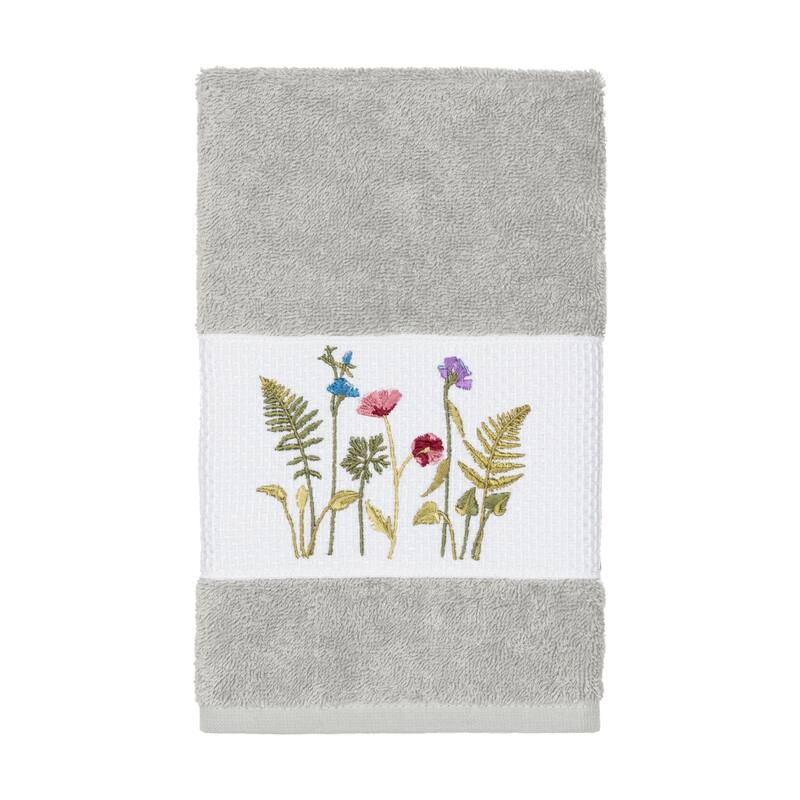 Authentic Hotel and Spa Grey Turkish Cotton Wildflowers Embroidered Hand Towel