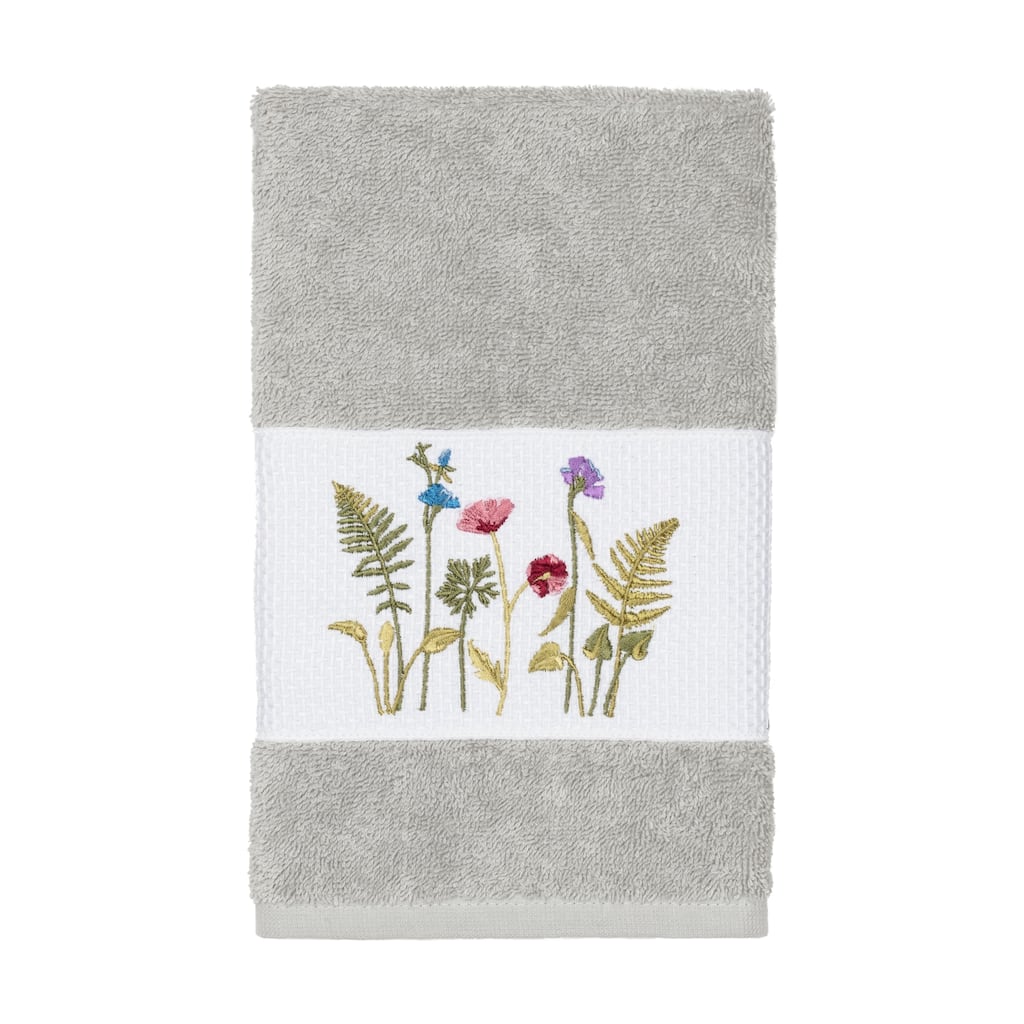 Authentic Hotel and Spa Grey Turkish Cotton Wildflowers Embroidered Hand Towel