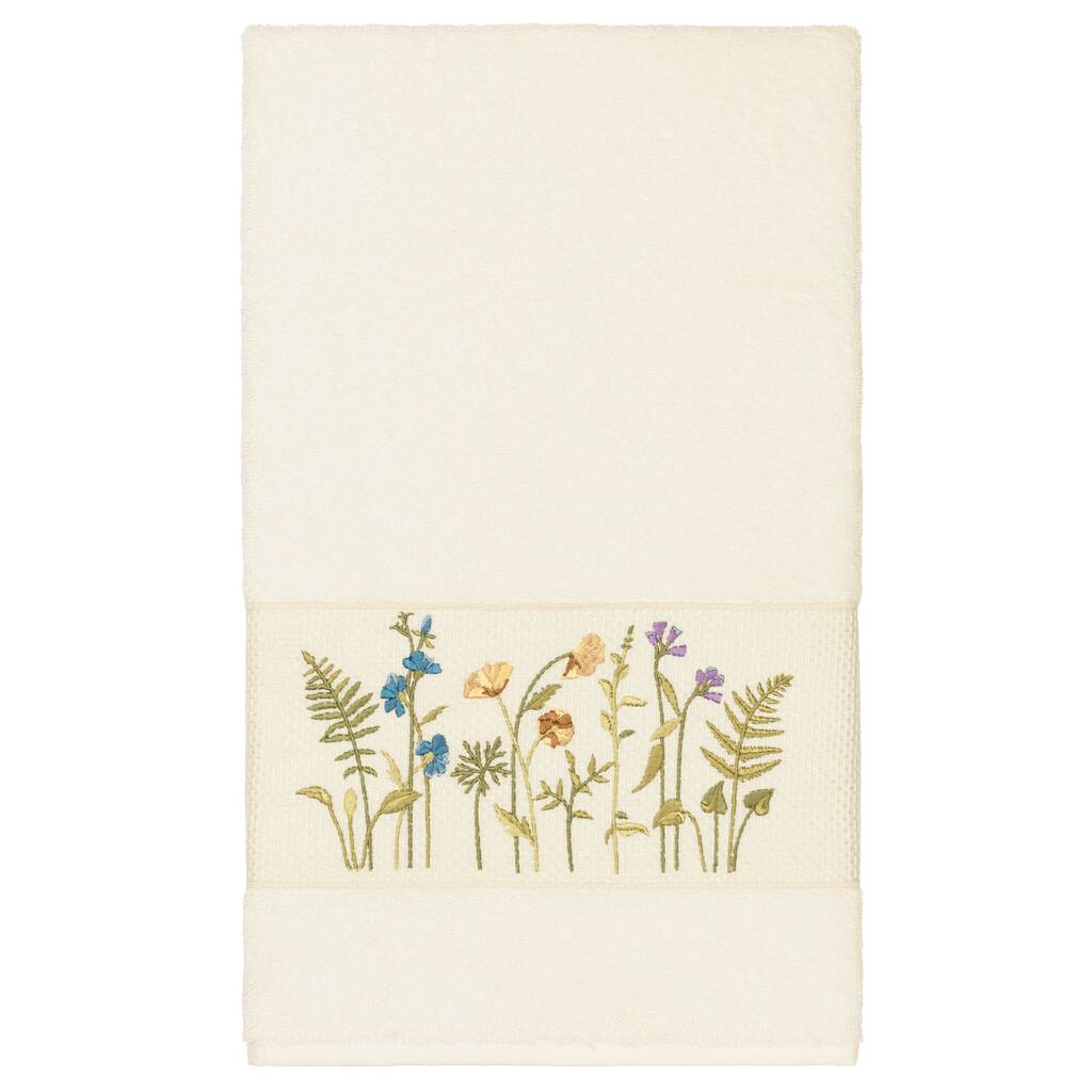 Authentic Hotel and Spa Cream Turkish Cotton Wildflowers Embroidered Bath Towel
