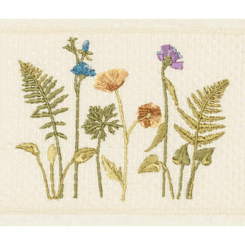 Authentic Hotel and Spa Cream Turkish Cotton Wildflowers Embroidered Hand Towels (Set of 2)
