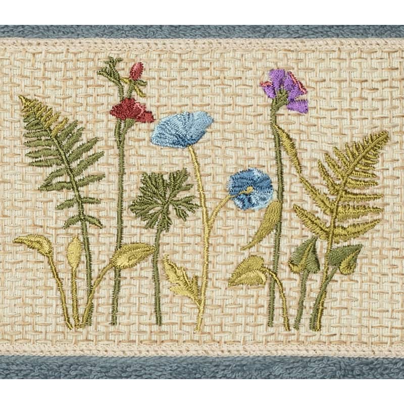 Authentic Hotel and Spa Teal Blue Turkish Cotton Wildflowers Embroidered Hand Towels (Set of 2)