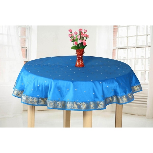 Blue Gold - Handmade Sari Tablecloth (India) - Round