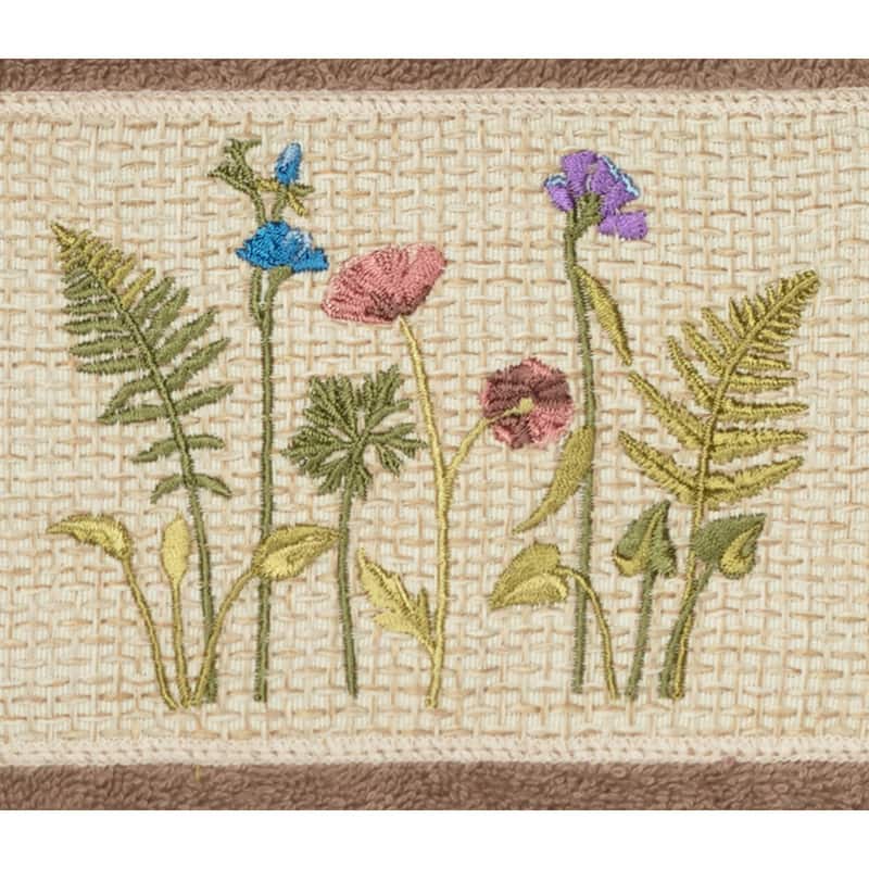 Authentic Hotel and Spa Brown Turkish Cotton Wildflowers Embroidered Hand Towels (Set of 4)
