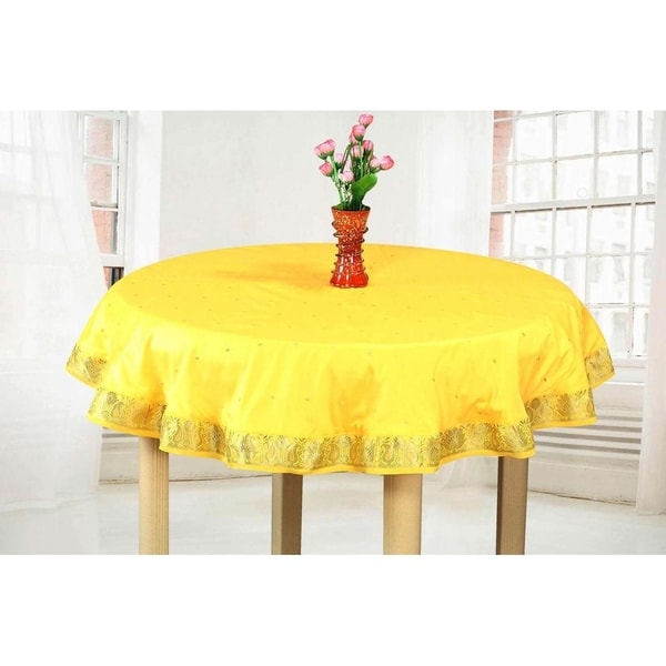 Yellow - Handmade Sari Tablecloth (India) - Round