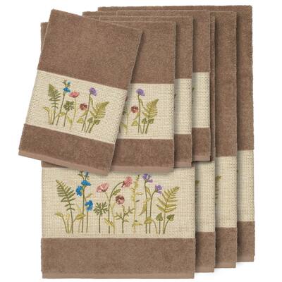Authentic Hotel and Spa Brown Turkish Cotton Wildflowers Embroidered 8 piece Towel Set