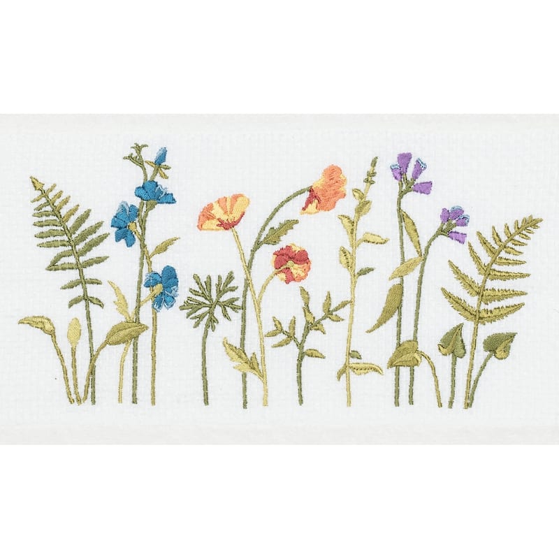 Authentic Hotel and Spa White Turkish Cotton Wildflowers Embroidered 4 piece Towel Set