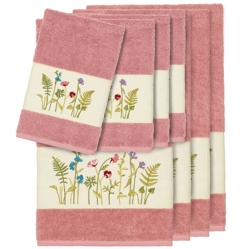 Authentic Hotel and Spa Rose Turkish Cotton Wildflowers Embroidered 8 piece Towel Set