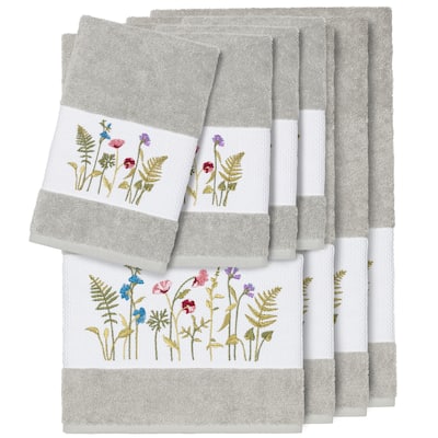 Authentic Hotel and Spa Grey Turkish Cotton Wildflowers Embroidered 8 piece Towel Set