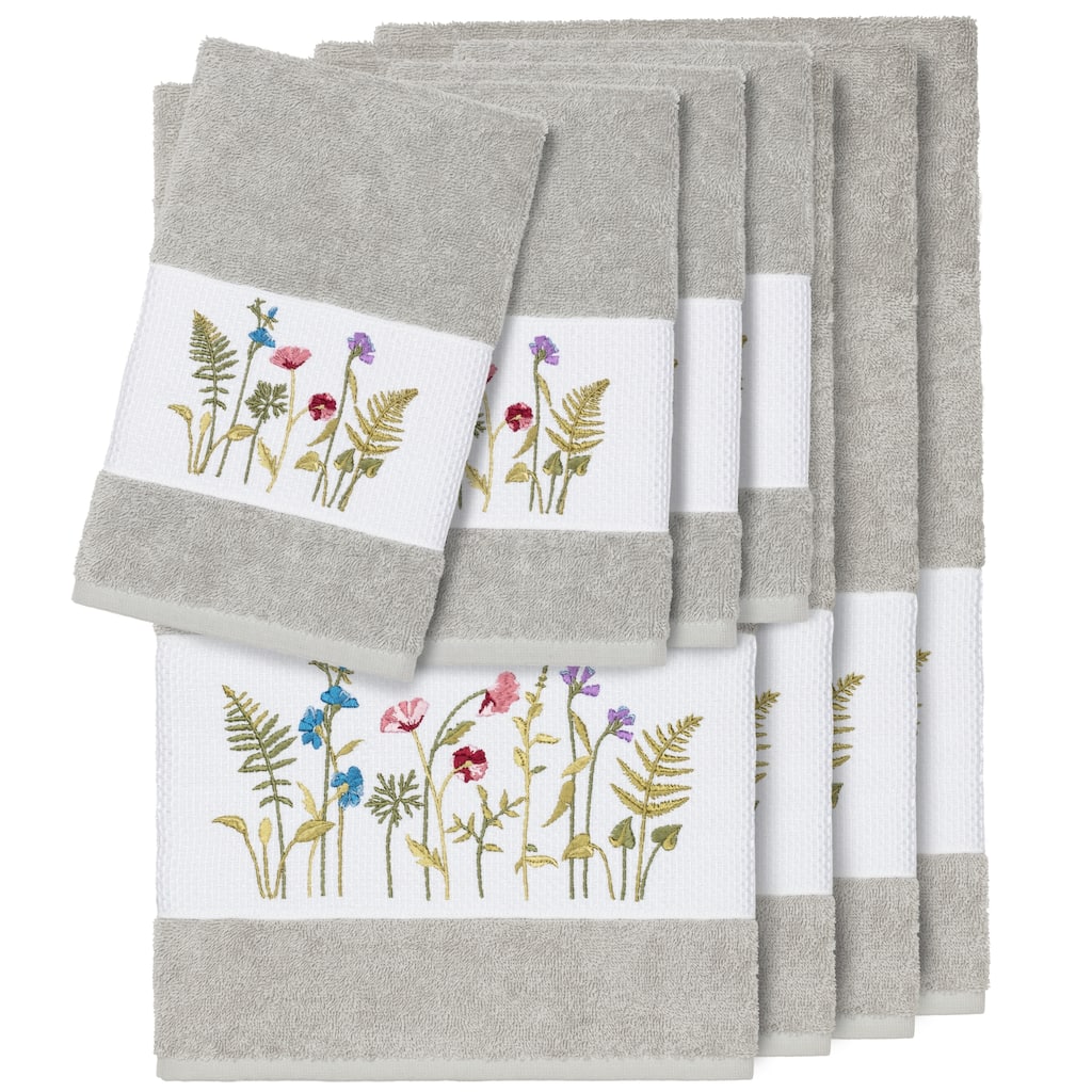Authentic Hotel and Spa Grey Turkish Cotton Wildflowers Embroidered 8 piece Towel Set
