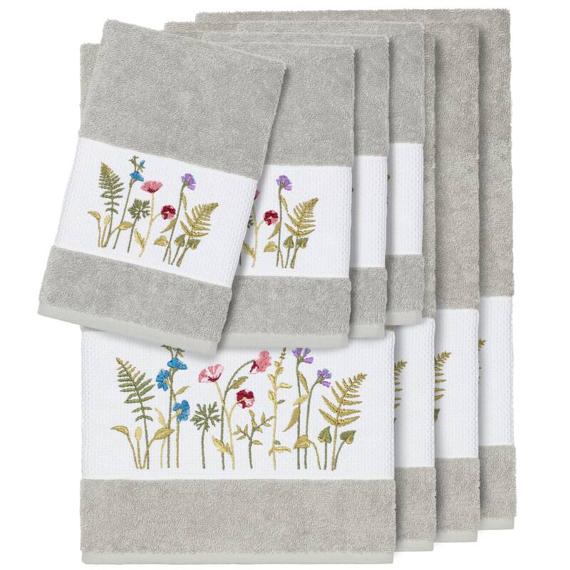 Authentic Hotel and Spa Grey Turkish Cotton Wildflowers Embroidered 8 piece Towel Set