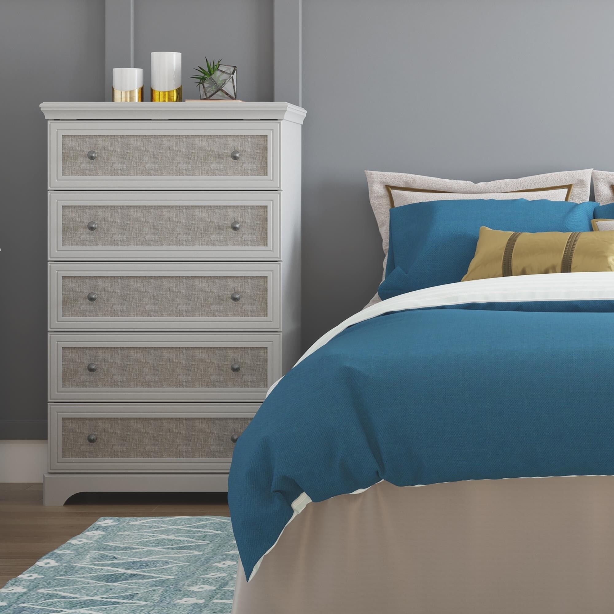 Shop Avenue Greene Fairfield Grey 5 Drawer Dresser With Fabric
