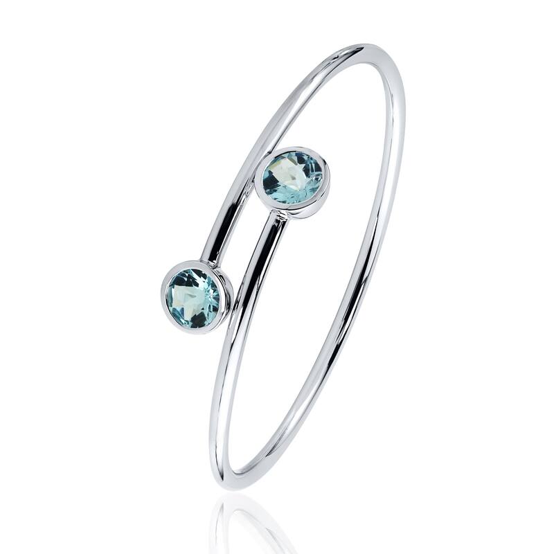 Stackable 4ct Round Sky-Blue Topaz Bypass Bangle Bracelet by Auriya in Gold over Silver