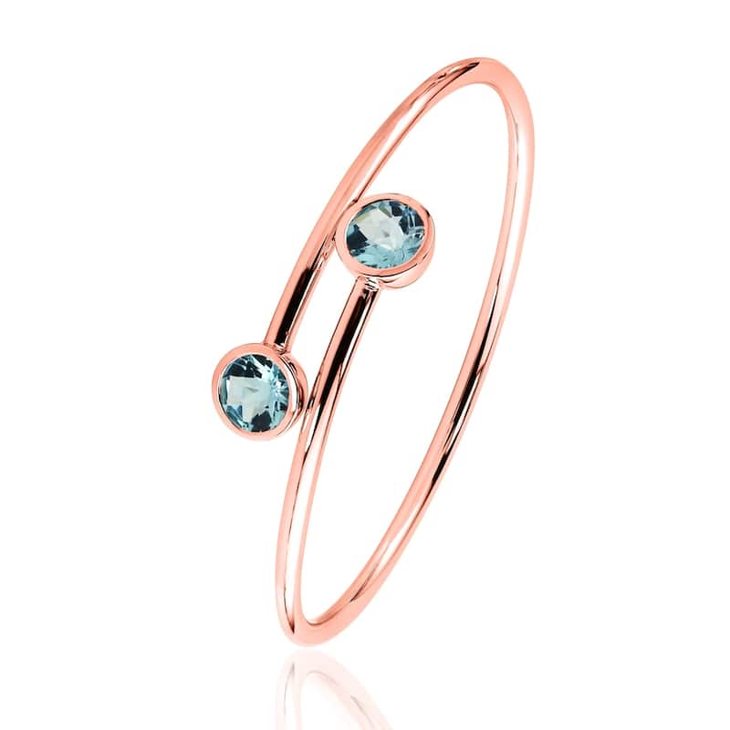 Stackable 4ct Round Sky-Blue Topaz Bypass Bangle Bracelet by Auriya in Gold over Silver