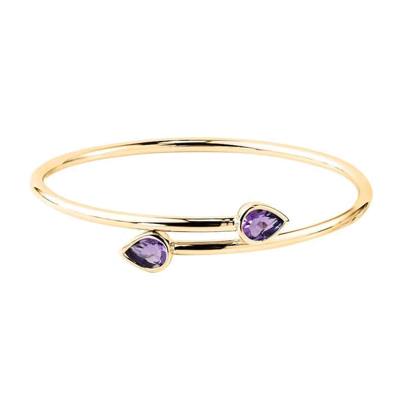 Stackable 2ct Pear Shaped Purple Amethyst Bypass Bangle Bracelet by Auriya in Gold over Silver