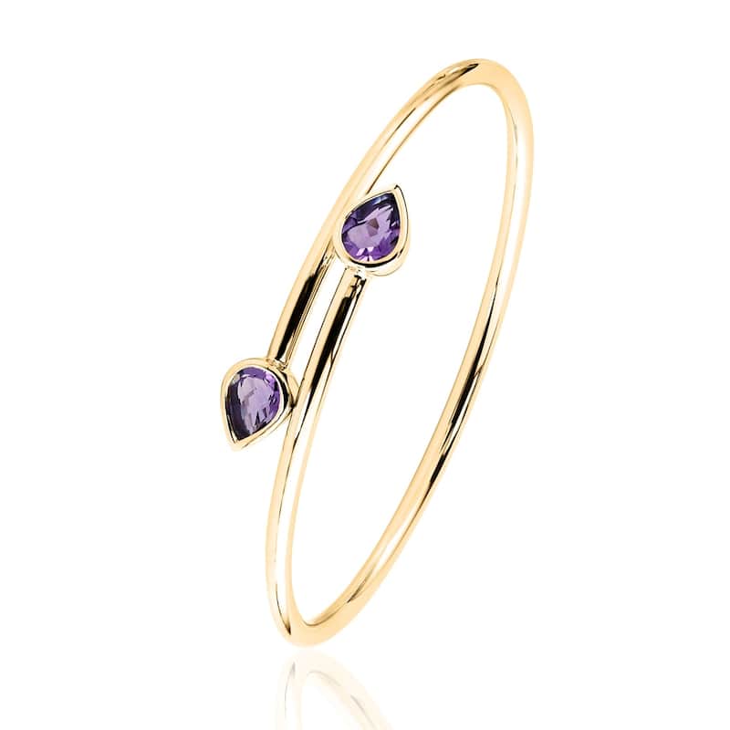 Stackable 2ct Pear Shaped Purple Amethyst Bypass Bangle Bracelet by Auriya in Gold over Silver