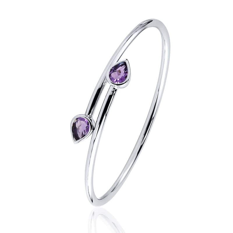 Stackable 2ct Pear Shaped Purple Amethyst Bypass Bangle Bracelet by Auriya in Gold over Silver