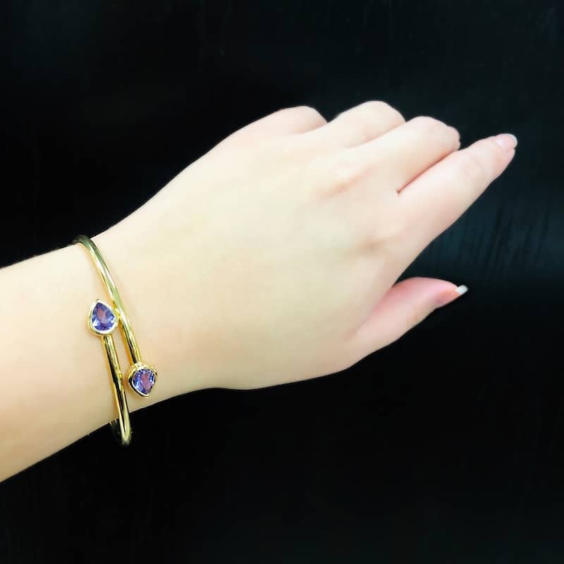 Stackable 2ct Pear Shaped Purple Amethyst Bypass Bangle Bracelet by Auriya in Gold over Silver