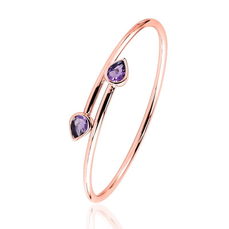 Stackable 2ct Pear Shaped Purple Amethyst Bypass Bangle Bracelet by Auriya in Gold over Silver
