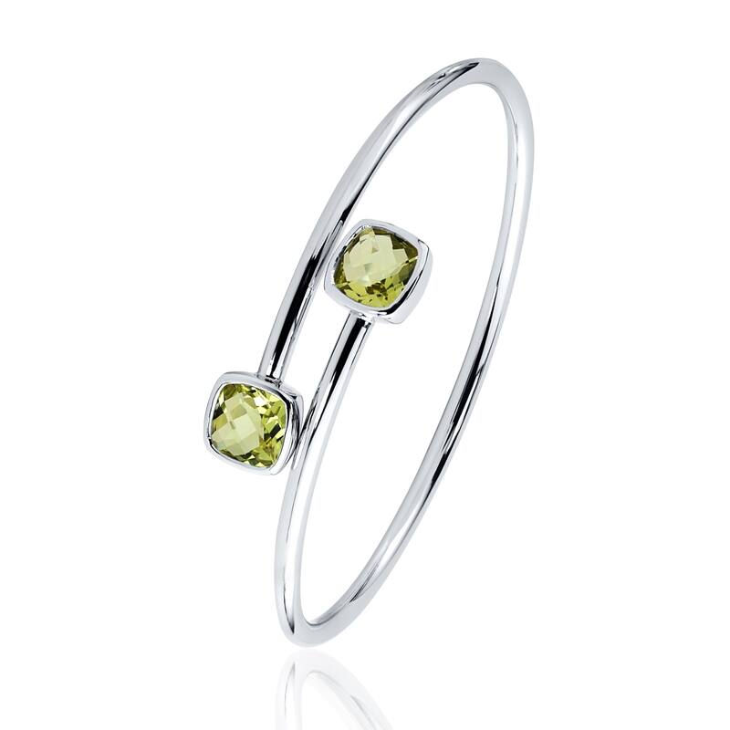 Auriya 3 1/2ct Cushion-cut Lemon Green Quartz Bypass Bangle Bracelet Gold over Silver