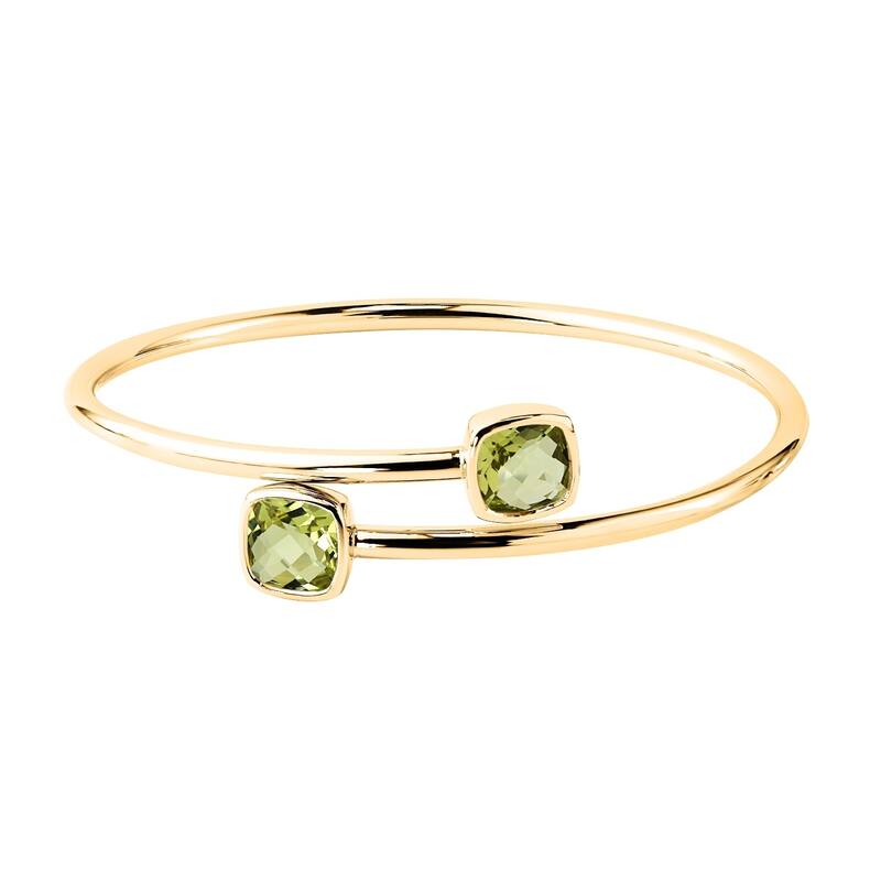 Auriya 3 1/2ct Cushion-cut Lemon Green Quartz Bypass Bangle Bracelet Gold over Silver