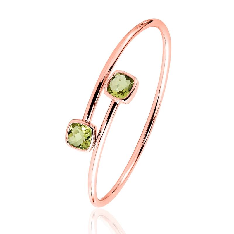 Auriya 3 1/2ct Cushion-cut Lemon Green Quartz Bypass Bangle Bracelet Gold over Silver