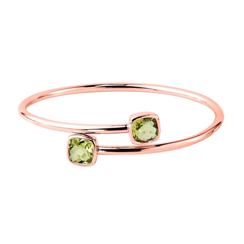 Auriya 3 1/2ct Cushion-cut Lemon Green Quartz Bypass Bangle Bracelet Gold over Silver