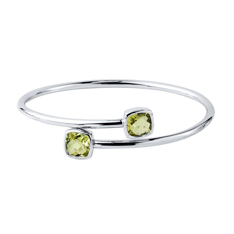 Auriya 3 1/2ct Cushion-cut Lemon Green Quartz Bypass Bangle Bracelet Gold over Silver