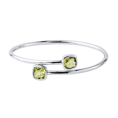 Auriya 3 1/2ct Cushion-cut Lemon Green Quartz Bypass Bangle Bracelet Gold over Silver
