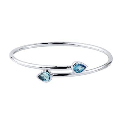 Auriya 2 1/2ct Pear-cut Swiss Blue Topaz Bypass Bangle Bracelet Gold over Silver